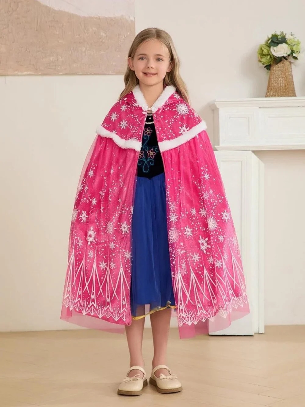 Girls Velvet Hooded Cape - Warm Princess Cloak for Dress-Up & Play Parties